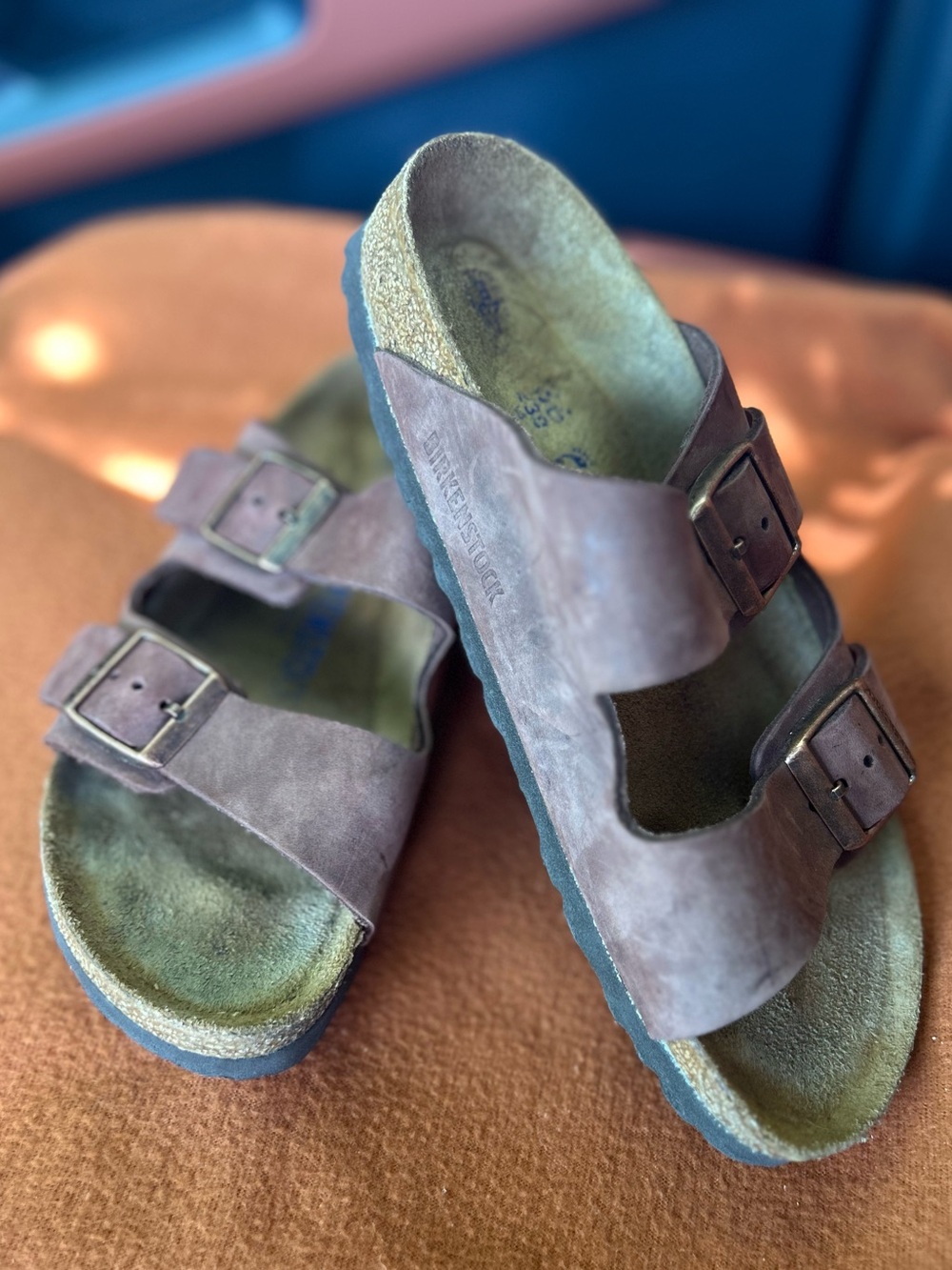 Birkenstock Brown Suede Arizona Double-Buckle Slide Sandals size 5(36) narrow